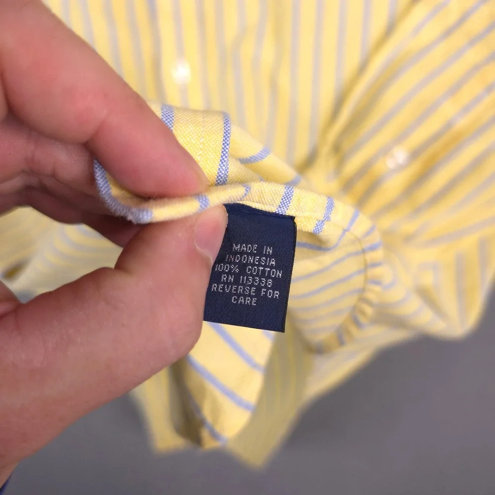 Ralph Lauren Boys Yellow Blue Striped Button Down Oxford Shirt Flesh Pony 16